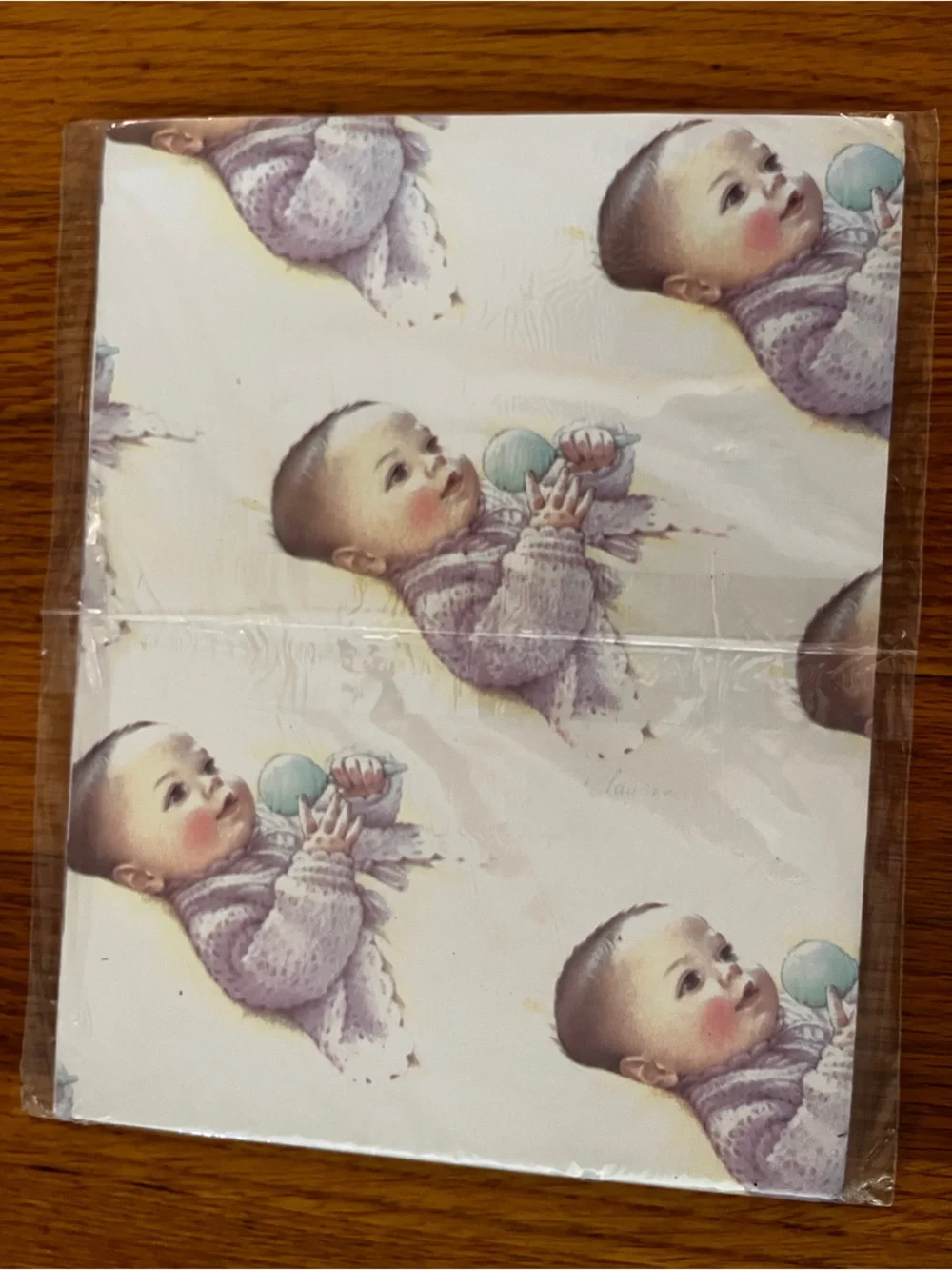 Vtg Carlton Cards Retro Nursery Baby with Rattle Gift Wrap Paper New Sealed